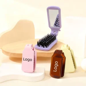 Custom Logo Mini Folding Hair Brush Comb with Mirror