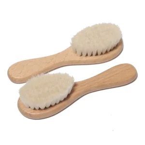 Custom Logo Natural Beech Wood Hairbrush Set for Baby Soft Goat Bristles with Eco Friendly Wooden Handle Packaged in Laser Box