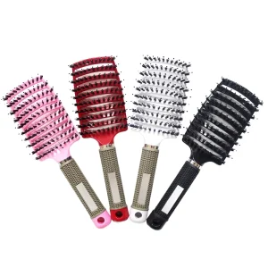 Custom Logo Plastic Handle Fashion Black for Dry Detangling Hair Brush Portable Rib Comb Scalp Massage Vent
