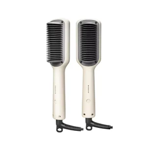 Custom Logo Portable Hair Straightener Comb 2 in 1 Beard Straightener Curler Brush Electric Heating Comb