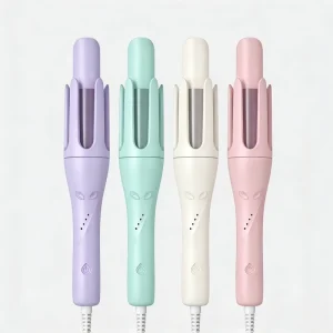Custom Logo Portable RV Use Electric Rotating Hair Curler LED Temperature PTC Fast Heating Ionic Ceramic Curling Iron Household