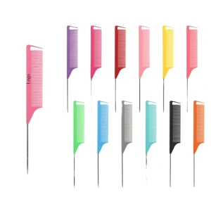 Custom Logo Precision Teasing Pin Rat Tail Comb Bulk Curved End Hair Comb Steel for Braiding Heat Resistant Curved Parting Combs