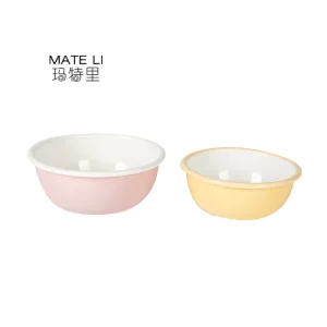 Custom Logo Printed Pink Yellow Kitchen Fresh Bowl 0.45L Enamel Mixing Bowl with Rolled Rim