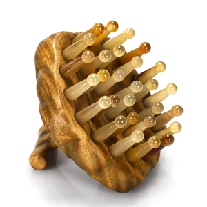 Custom Logo Sandalwood Massage Comb Scalp Blood Circulation Promoter Acupressure Hair Brush for Stress Relief