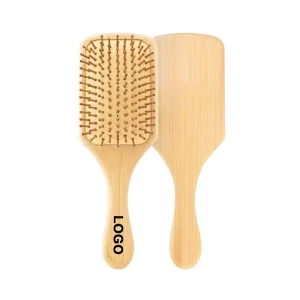 Custom Logo Scalp Massage Brush Self Cleaning Hairbrush Paddle Wooden Massage Hair Brush