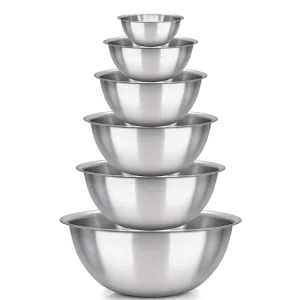 Custom Logo Set 6 Heavy Weight Eco Friendly Mirror Polished Stainless Steel Mixing Bowls Nesting Bowl Modern
