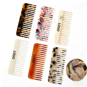 Custom Logo Wide Teeth Detangling Comb Handmade Cellulose Saw Cut Hand Polished Detangler for Thick Curly Wavy Wet Dry Hair