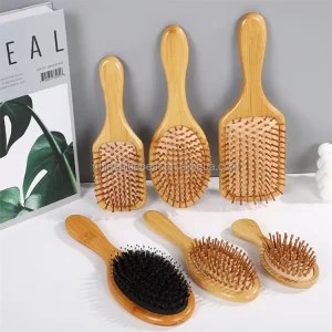 Custom Logo Women & Men Detangling Massage Hairbrush Private Logo Bamboo Paddle Hair Brush with Box Packing Hair Brush Bamboo