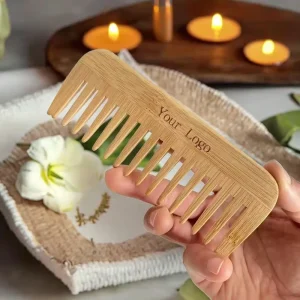 Custom Logo Wooden Beauty Hairbrush Biodegradable Bamboo Wide Comb Scalp Massage Natural Wood Bamboo Beard Hair Brush Set