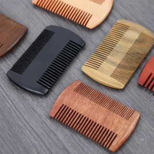 Custom Logo Wooden Mens Beard Mustache Comb Double Sided Fine Coarse Teeth Sandalwood Beard Comb With Leather Case