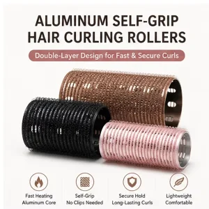 Custom OEM Aluminum Self Grip Hair Curling Rollers Double Layer Velcro Hair Rollers for Salon Professional Volume Styling