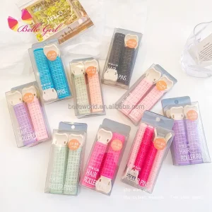 Custom PVC Box Packaging 2pcs Hair Rollers Volumizing Hair Clips Root Salon Curler Styling Plastic Hair Rollers