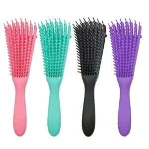 Custom Pink Bristle Curly Detangling Hair Comb and Brush Detangler Hairbrush Set for Women