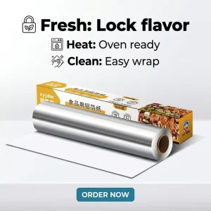 Custom Printed 100FT Eco Friendly Coated Aluminum Foil Roll Food Grade for Restaurant Takeaway and Baking