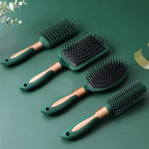 Custom Professional 4Pcs Curly Plastic Detangling Hairbrushes Salon Green Curly Hair Brush Set for Women