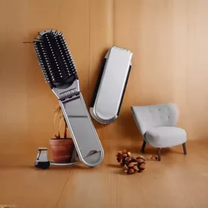 Custom Travel friendly Portable Folding ABS Hairbrush with Mirror Cushion Palm Pocket Foldable Styling Hairbrush