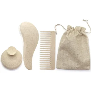 Custom Wheatstraw Scalp Massager Hairbrush Set 3 Pcs Pink Black White Comb Kit with Detangler Hairdressing Hair Comb Essentials