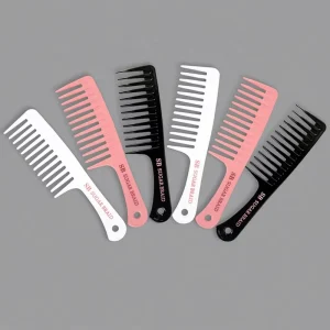 Custom Wide Tooth Plastic Comb Private Logo Barber Beauty Salon Curly Flat Styling Hair Wide Tooth Comb for Hair Extensions