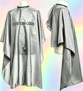 Custom logo Factory Salon Waterproof Pongee Polyester Barber Gown Rubber Grey Hair Cutting Barber