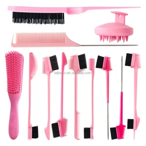 Custom logo Heat Resistant Steel Needle Rat Tail Comb Eyebrow Brush Eight Claw Comb 3 in 1 Hair Edge Brush and Comb Set