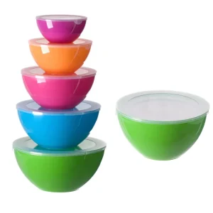 Custom logo Kitchen Utensils 5 Size Set Plastic Mixing Bowls Set Compact Nesting Colorful Dessert Bowl
