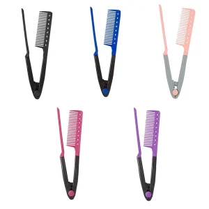Custom logo Pink Blue Black Hair Straightening Comb Straightener Comb for Flat Iron Hair Styling V shaped Hair Comb Barber Salon