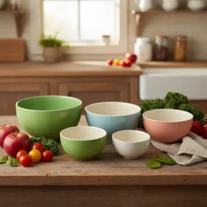 Customizable 5 Piece Stoneware Ceramic Round Mixing Bowls in Variety of Colors Durable & Hand Painted