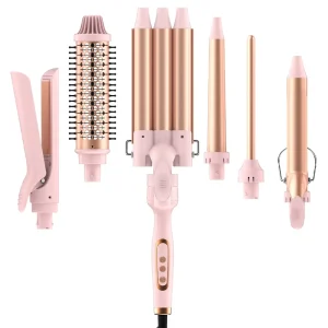 Customizable 6 in 1 Interchangeable Curling Wand Set PTC Heater Automatic Hair Curler with ROHS Certificate Hair Styler Brush