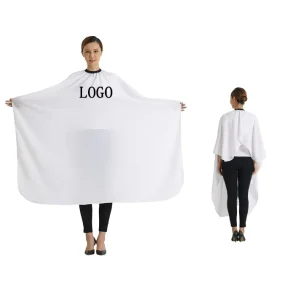 Customize Factory Supply Barbershop Cape Elastic Hook Salon Barber Tool Polyester Waterproof White Hairstyle Cape With Logo