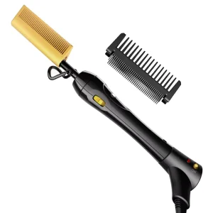 Customize Portable Blinged Out 200-500F Hair Straightener Black Pink Electric Hot Comb for African American Hair Wigs