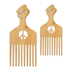 Customized Logo Biodegradable Bamboo Afro Hair Pick Comb Natural Bamboo Afro Hair Pick Comb