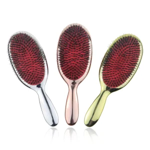 Customized Logo Electroplating Hair Brush Paddle Cushion Detangler Brush Bending Bristles Detangling Massage Straw Hair Brush