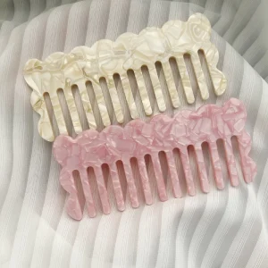 Customized Logo Wave Shape Pink Wide Tooth Hair Comb Cellulose Acetate 4 MM Anti Static Hair Combs
