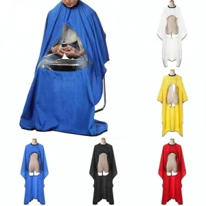 Customized Professional Waterproof Adult Hair Cutting Apron Hairdressing Cloth Salon Cape With Phone Window