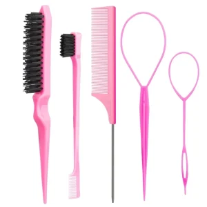 DIY Braiding Hair Tail Tools Set of 5 Rat Tail Teasing Hair Styling Comb Hair Comb Set Edge Control Brush