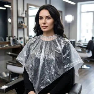 Disposable Hair Salon Cape 100x100cm Plastic Hairdressing Gown for Hair Cutting Coloring Perming Waterproof & Stain Resistant