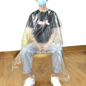 Disposable PE Plastic Transparent 110x130cm Waterproof Stain Proof Barber Shop Bib Hairdressing Cape for Salon Use