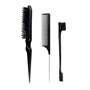 Double Edge Eyebrow Comb Nylon Hair Brush Kit Steel Rat Tail Comb Hairdressing Makeup Tools for Home