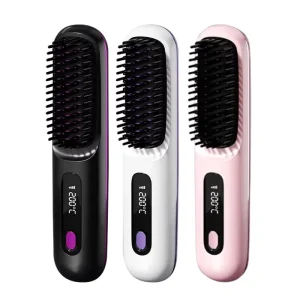 Dual Use Anti scald Ceramic Electric Straightening Brush Curling Hot Comb USB Rechargeable Cordless Hair Straightener Brush