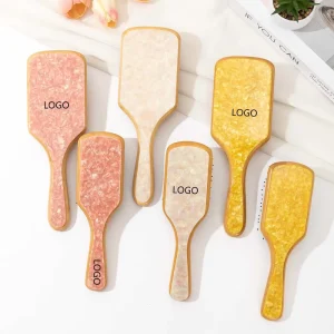 Durable Acetate Fashion Hair Comb Marble Pattern Pink Bamboo Handle Eco Friendly Scalp Massage Hairbrush