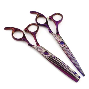 Durable Damascus Steel Purple Barber Scissors 6 Inch Fishbone V Tooth Thinning Shears Salon Hair Styling Chunker