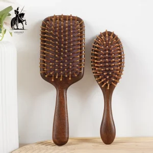 Durable High End Solid Natural Wood Hairbrush for Women Salon Use Skin Friendly Compact Styling Tool with Air Cushion