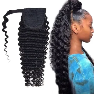 ELI Raw Virgin Hair Ponytail Extension Brazilian Curly Wrap Around Curly Ponytail Human Hair Extensions