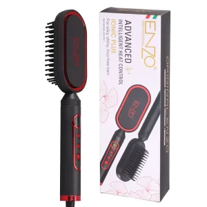ENZO Heated Straightening Brush Ceramic Professional Hair Straightener Comb for Smooth Frizz Free