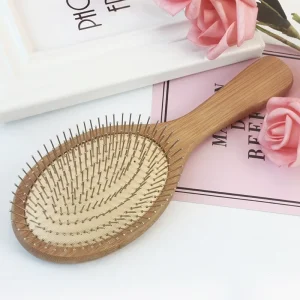 Eco Friendly Cushion Brush Custom Logo Bamboo Handle Hairbrush Steel Tooth Scalp Massage Hair Growth Hairbrush
