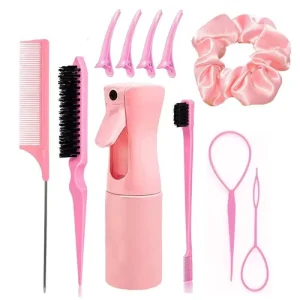 Eco-Friendly Multi-Functional 11-Piece Hair Styling Kit with Cleaning Brush and Rat Tail Comb for Salon and Home Use
