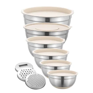 Eco Friendly Nesting Salad Mixing Bowls Lids 14-30cm Range Colorful Non Slip Base Stainless Steel Mirror Parties