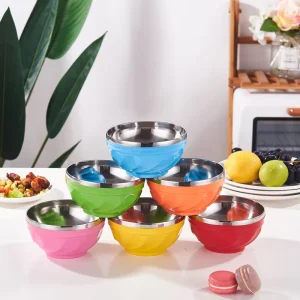 Eco Friendly Stainless Steel Mixing Bowls Colorful Metal Bowls for Kids Food Grade Home Lovely Children Rice Soup Bowl Gift
