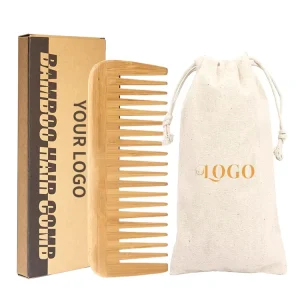 Eco friendly Natural Bamboo Barbering Comb With Logo Private Label Wide Tooth Bamboo Wooden Branded Hair Comb