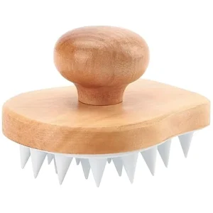 Eco friendly Soft Wooden Silicone Shampoo Brush Biodegradable Round Head Scrubber with Hair Growth Feature Scalp Massage Device